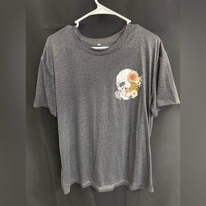 Gray T-Shirt with Floral Skull Design